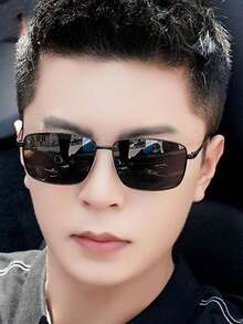 1 件男士时尚飞行员时尚眼镜，钓鱼眼镜，适合夏季海滩度假、户外、旅行 - 黑色 - 查看 4