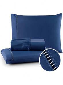 400 Thread Count Bedding Set With Elastic Hotel Standard Ponto Palito All Sizes Bedroom Soft Touch - 藏蓝色 - 查看 1