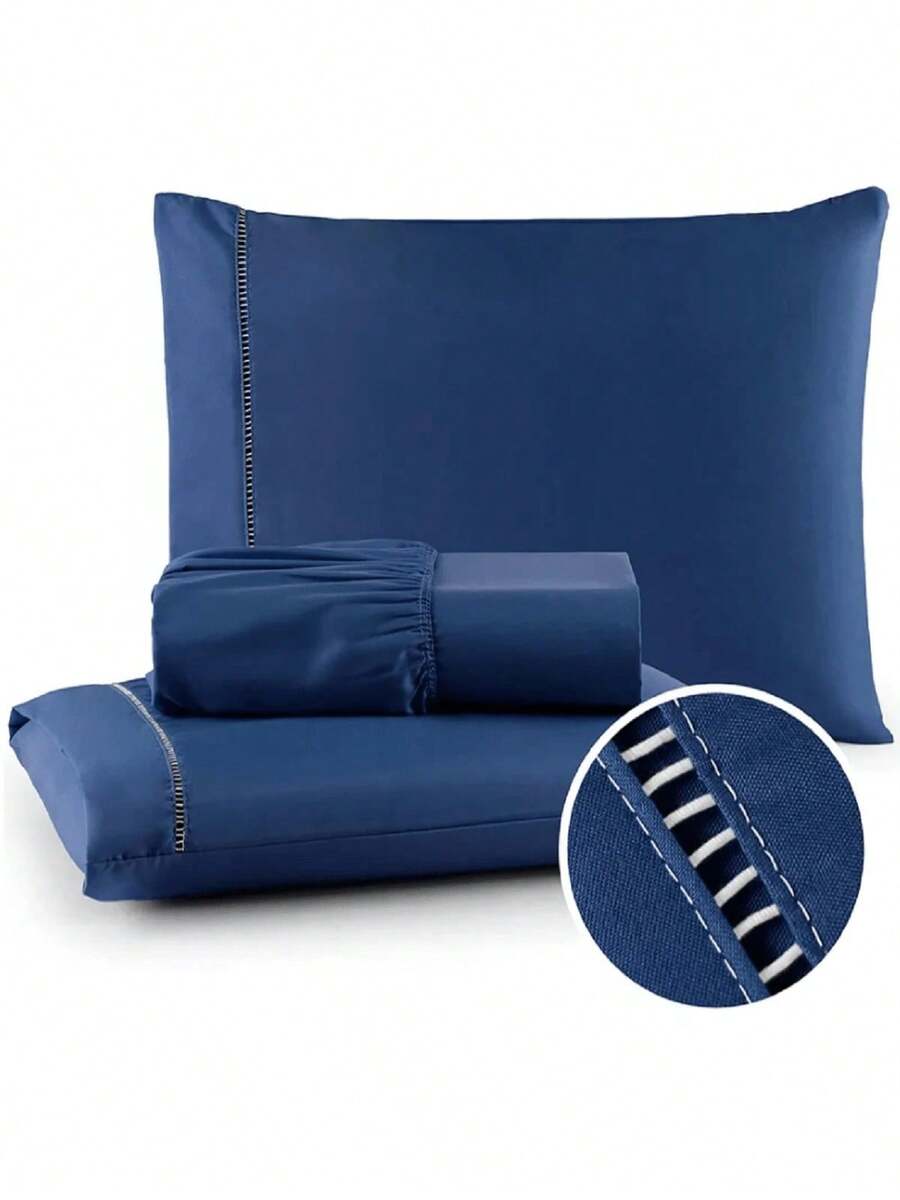 400 Thread Count Bedding Set With Elastic Hotel Standard Ponto Palito All Sizes Bedroom Soft Touch - 藏蓝色 - 查看 1