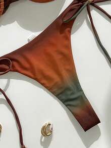 Stylish Sexy Ombre Ruched Two-Piece Bikini Set, Summer - Coffee Brown - View 6