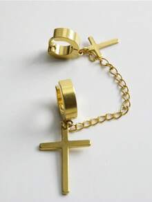 1 Stück Kreuz Ohrring Kette Clip Ohrringe für Herren, Titan Stahl Punk Vintage Edelstahl Hip-Hop Ohrringe, Weihnachten, Neujahr, Valentinstag Geschenk