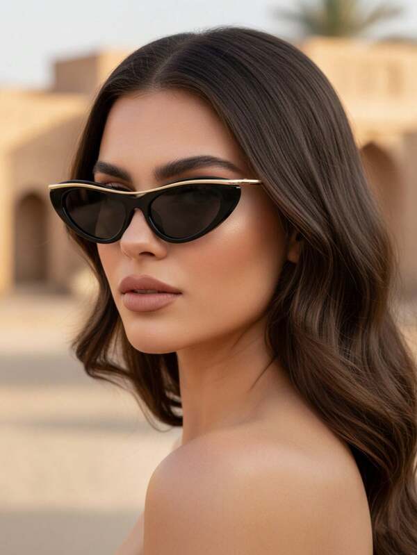 نظارة أنيقة للنساء بإطار صغير على شكل عين القطة، نظارات زخرفية جديدة من طراز Y2K قطعة واحدة