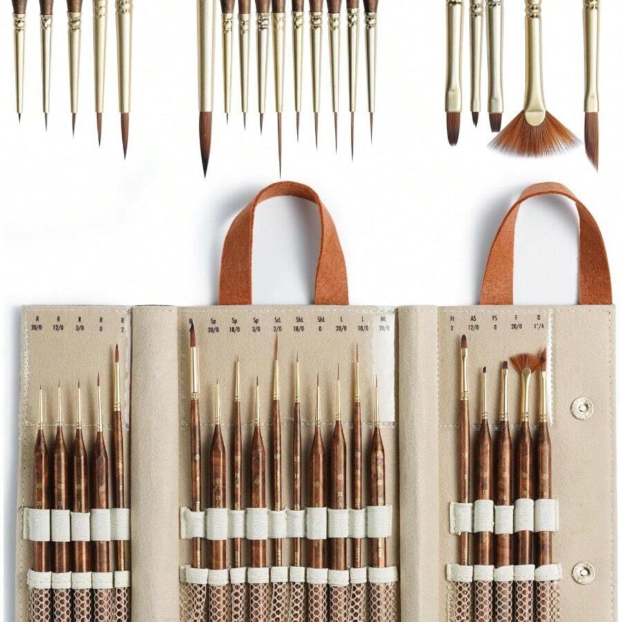 Artify Extreme Detail Paint Brushes 20pcs Miniature Brushes For Models And Art Painting Fine Detailing With Handbag Acrylic Watercolor Oil Models 40K