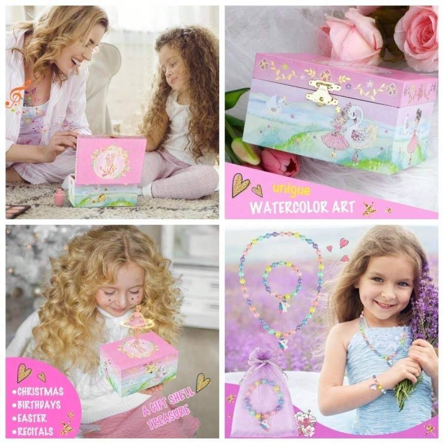 '' Musical Jewelry Box Organizer With Jewelry Set - Pink Purple Spinning Ballerina Theme, Swan Lake Tune - Jewelry Storage And Music Box - Pink Ballet Shoes - View 1
