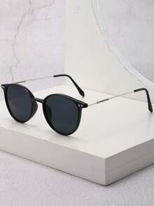 1 pieza Gafas de moda multicolor para hombre, aptas para uso diario, verano, playa, vacaciones, al aire libre, viaje, regreso a la escuela, look de estudiante de moda - Gris Oscuro - Ver 4