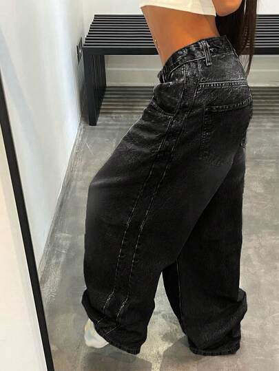 Jeans de mezclilla casual y versátil para mujer, estilo callejero europeo y americano, negro, primavera