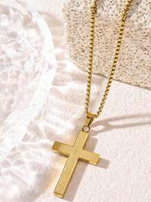 1 件不锈钢雕刻十字架项链，男女通用个性化嘻哈风格珠宝 - Cross - 查看 3