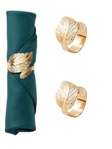 2-24pcs/Set Golden Metallic Leaf Shaped Napkin Rings, Shiny Napkin Holders For Elegant Table Setting, Suitable For Christmas, Easter, Wedding, Party, Creative Holiday Gift