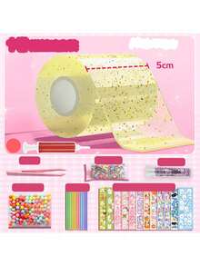 Shiny Nano Tape Bubbles DIY Set, Includes Dual Pink & Blue Glitter Tapes, Glitter Pump, Sequins, Stickers, Straws, Random Selection - Creative Multi-Piece Gift Set, Suitable For Birthday, Carnival, Christmas, Halloween Parties