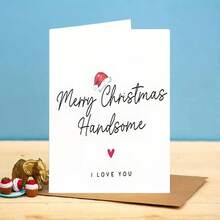 1pc Happy Christmas Card With Envelope, Christmas Card For Husband Or Boyfriend "Merry Christmas, Handsome" With "I Love You" Message, Holiday Greeting Card - Sets - View 3