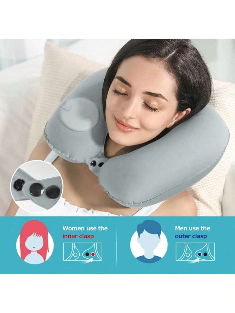 1 szt. nadmuchiwana poduszka na szyję w kształcie litery U, poduszka podróżna z TPU z funkcją pompowania, poduszka z chłodzącym żelem