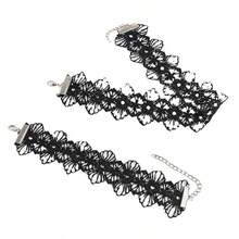 1 Pair Vintage Style Black Lace Trim Necklace & Bracelet Set, Elegant Sexy Choker Necklace, Suitable For Wedding, Halloween, Christmas