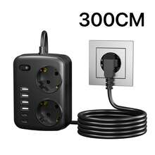 Protector de sobretensión multipuerto 8 en 1 con 2 tomas de CA, 4 puertos USB-A, 2 puertos USB-C, interruptor de encendido/apagado y un voltaje de funcionamiento de 100-250V para el hogar, la oficina y la estación de carga para viajes