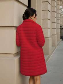 Abrigo de Peluche Elegante con Cuello Alto y Bolsillos Laterales - Rojo - Ver 2