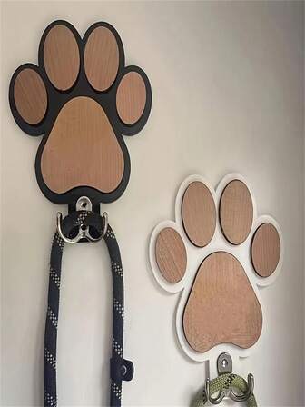 1PC Chic Wooden Paw Print Wall Hook - Polished Finish, Handcrafted Towel & Clothes Hanger For Bedroom And Bathroom Decor