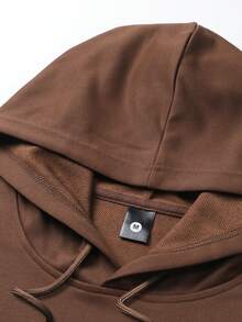 Conjunto de sudadera con capucha y pantalones con cordón en la cintura, estampado con letras, de ajuste holgado y ligero para hombre. Ropa deportiva de moda casual, adecuada para ir al trabajo, pescar, acampar, ir al gimnasio o de vacaciones en primavera y otoño. - Café integral - Ver 2