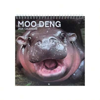 1pc Cute Hippopotamus 2026 Monthly Wall Calendar, 12 Months, Suitable For Office, Home, Gifts (21cm*21cm/8.27*8.27inch)