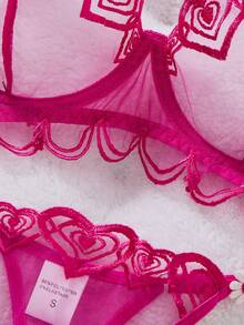 2PCS Women's Rose Red Embroidered Floral Sexy Underwear Set, Rose Red Classic Elegant Daily Bra And Triangle Underwear Lingerie Set, Cute Gift For Valentine's Day And Christmas - Rose Red - View 4