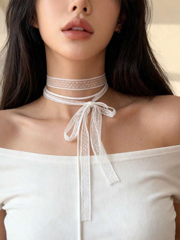 Eleganter Polka Dot Doppellagen Langer Schal/Krawatte für Frauen, hochwertige Chiffon Schal/Gürtel, Herbst/Winter