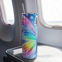 FAMILY UP Frozen 20oz Stainless Steel Tumbler With Straw - Insulated Travel Mug,  - , Rust Resistant, Vibrant Blue & Pink Wings Design, Perfect For Camping, Dining, And Relaxing - Officially Licensed, Hand Wash Only, Camping Drinkware | Vibrant Character Design | Durable Drinkware - 1件 - 查看 7