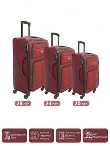 牛津布行李箱，拉桿箱，大容量 4 件套牛津布行李箱套裝，20/24/28/32 英寸，防刮且美觀大方，配有靈活的萬向輪，可用作隨身行李或手提箱 - 酒紅色 - 查看 14