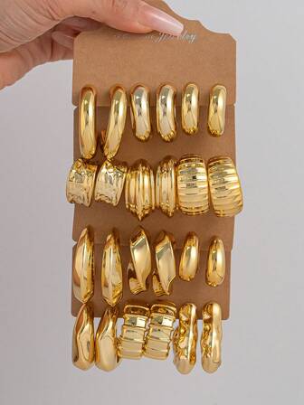 1 To 12 Pairs Chunky Gold C-Hoop Earrings: Oversized Textured Styles For Fall Winter Daily Party Holiday Wear