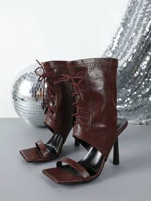 Women's Elegant Strap High Heel Sandals, Suitable For Commuting - Burgundy - View 16