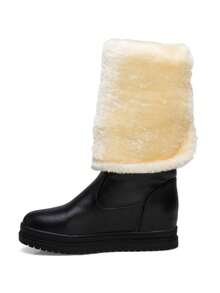 Women's Waterproof Over-The-Knee Snow Boots, Comfortable Platform Flat Shaft Thick Fur Lined Warm Plus Size Boots, Winter - Black - View 2