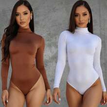 Women's Suplex Body Kit Long Sleeve High Neck Cacharrel Second Skin Premium Fashion Bory Bore - Bộ C 2 Bộ đồ liền thân màu nâu/trắng - Xem 1