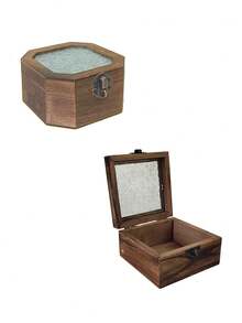 1 Piece Wooden Antique Home Decor Storage Box, Cosmetic And Sundry Storage Cabinet For Women Storage Organizer Travel Essentials Gift Back To School - Coffee Brown - View 16