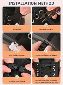 1pair Elastic No-Tie Shoe Laces With Switch Button, Black, Fits For Sneakers, Sports Shoes, Casual Shoes,White Shoes,Basketball Shoes, Trainers Running Shoes Summer - 黑色 - 查看 5