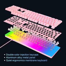 GT838 Gaming Keyboard And Mouse Combo 104 Keys RGB Backlit Quiet Wired Keyboards For Laptop PC  With Number Pad Metal Panel AntiGhosting Pinkgift - 粉色 - 查看 4