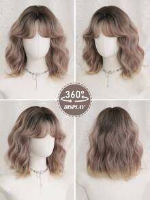 NAMM 12 Inch Short Curly Wigs For Women - Modest Fashion Wave Wig Curtain With Bangs, Ombre Rose-Golden ,Dark Roots Soft Silky Heat-Resistant Synthetic Fiber Wigs For Daily Use, Perfect For Holidays Music Festivals Celebrations-Sakura Celebrations Glam & Party Street Wear Photography Use - 漸層 - 查看 5