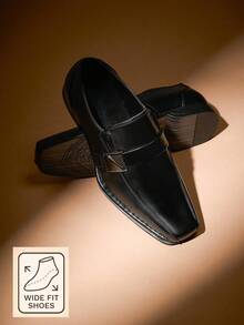 Men's PU Leather Lined Wide Fit Dress Loafers Shoes For Daily - 黑色 - 查看 1