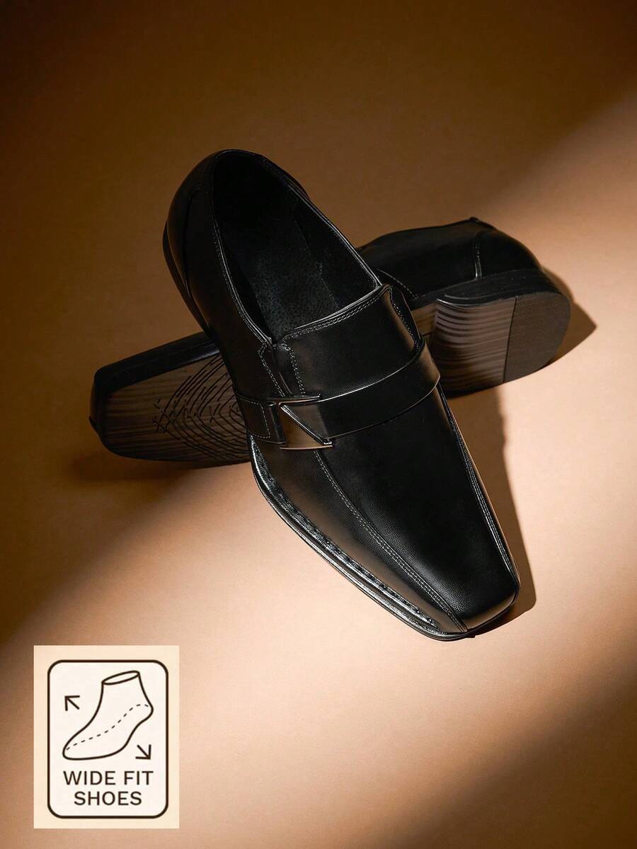 Men's PU Leather Lined Wide Fit Dress Loafers Shoes For Daily - 黑色 - 查看 1