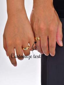 Two Simple, Personalized Laser-Engraved Gold Stainless Steel Couple Rings With Gold Accents, Perfect As A Valentine's Day Or Wedding Gift. Suitable For Occasions Such As Valentine's Day, Mother's Day, Birthdays, Graduations, Father's Day, Weddings, Everyday Wear, Parties, And Dances. A Stylish And Casual Street-Style Choice - Style 2 - View 10