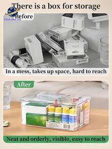 Grande scatola di stoccaggio multifunzionale in acrilico ad alta trasparenza per l'organizzazione domestica e del bagno: scatola di stoccaggio a prova di polvere ad alta capacità per cosmetici, gioielli, accessori da bagno e di bellezza, forniture per ufficio, materiali per il fai da te, kit di cucito, strumenti per capelli e articoli essenziali per la scrivania, design sottile e impilabile, elegante e trasparente per una facile visualizzazione e accesso - Multicolore - Visualizzare 5