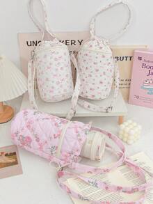 1 szt. pikowana okrągła torebka na ramię, torebka typu wiadro, śliczna okrągła torebka, przenośna torba podróżna na butelkę z wodą, torba na ramię z kieszenią na telefon, uchwyt na butelkę z wodą, torba podróżna na ramię z kwiatowym wzorem i kokardą, z odpinanym paskiem na ramię, śliczna okrągła torebka do podróży, codziennego życia, biura, nauki, na zewnątrz, do pracy, prezent urodzinowy, prezent dla przyjaciela - Wielokolorowe - Zobacz 10