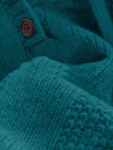 女式休闲连帽针织开衫，宽松长袖，前口袋，可调节抽绳兜帽，简约设计，舒适套头衫，秋冬 - 海藍 - 查看 4