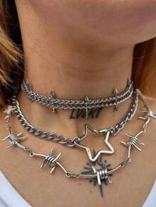 1pc Fashionable Creative Star Cone Geometric Pendant Necklace, Minimalist Gold/Silver Unisex Necklace Suitable For Party, Gathering, Outing, Performance, Music Festival, Daily Outfit Matching