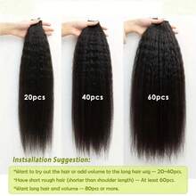 20片胶带式接发片，真人发丝，卷发和直发，自然纹理，隐形双面胶接发片 - Natural Black - 查看 5