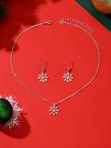 2pcs/Set Elegant Snowflake Silver Color Earrings & Necklace Set, Creative European & American Style, Versatile For Daily Wear And Holidays - Silver - View 4