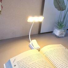 1pc 12 LED White Eye-Care Rechargeable Clip-On Book Light, Super Bright Dimmable 3 Color Temperatures Portable Clip Lamp, Suitable For Bedside Reading, Dorm Study, Gift For Book Lovers, Students, Friends - White Horizontal Style - View 2