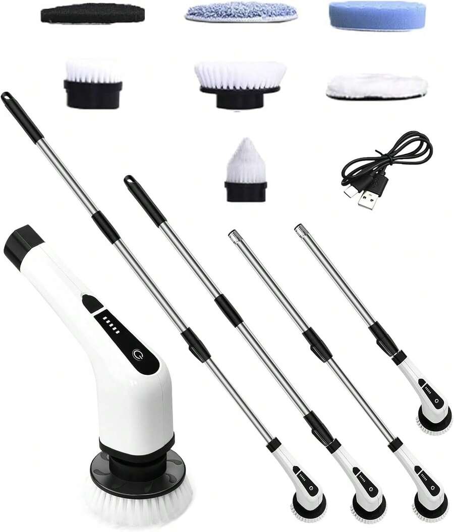 Electric Spin Scrubber Cleaning Brush: Cordless Power Shower Scrubber For Cleaning Bathroom Tub Tiles Car With Long Handle| Portable E Spin Bathtub Spinning Cleaner Scrub Brush Household Use Supplies - 1 - 查看 1