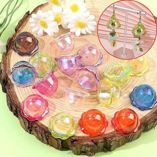 Multi-Color Acrylic Trumpet Beads, Aesthetic Bell Floral Bead, Wind Chime Bead Jellyfish Shaped Beads & Bead Assortments, Used For DIY Bracelets, Necklaces, Earrings, Foot Chains, Keychains, Backpack Chains, Christmas, Thanksgiving, Halloween Parties, Vacation Parties, Birthday Gifts, Decorative Accessories