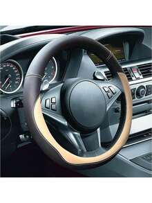 YOKNETIG Funda para Volante,Cubierta Volante Coche,Microfibra,Transpirable, Antideslizante,para decoración de Coche y protección de Volante,Niversal de 38cm (Beige) - Marrón - Ver 9