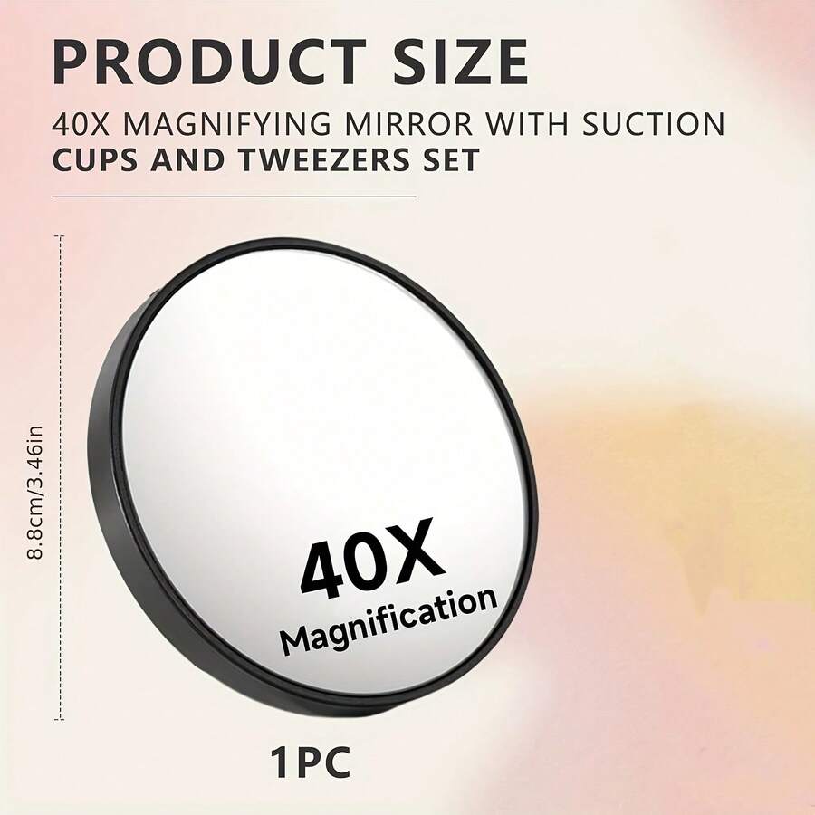 40x Magnifying Glass With Suction Cup - 3.5inch High Magnification Cosmetic And Dermatology Mirror, Portable Battery-Free Magnifier, Compatible With Tweezer Stand, Polished Anti-Fog Surface, Soft Beige Color And Professional Skincare Tool (Batteries/Power Supply Not Included), Floral Design, Durable Plastic, Oil-Resistant Coating, Essential For Beauty Experts