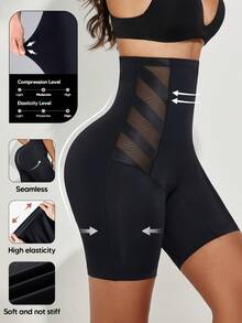 Suprenx 女士塑身提臀运动短裤，无缝网眼提臀塑形内裤，高腰瘦身塑形裤，瘦身打底裤 - 黑色 - 查看 4