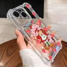 S-Strawberry Pink Shortcake Phone 16 15 14 13 12 11 Pro X XR XSMax 8 Plus Shockproof Transparent, Valentines Phone BO8C - màu1 - Xem 2
