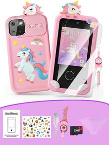 升级版儿童智能手机，带全息金字塔，适合 3-10 岁儿童的圣诞生日礼物，儿童玩具手机，2.8 英寸触摸屏幼儿学习玩具，双摄像头，音乐播放器儿童手机，带摄像头的儿童手机，适合男孩和女孩 - 彩色 - 查看 8